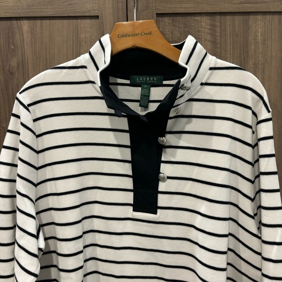 Lauren Ralph Lauren 2X Knit Pullover Mock Neck Henley Silver Buttons Top - Picture 4 of 11